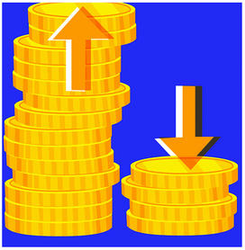 Graphic showing stacks of coins increasing or lessening
