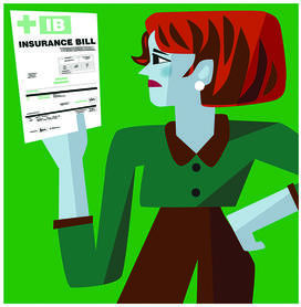 Graphic of woman disappointed with health invoice