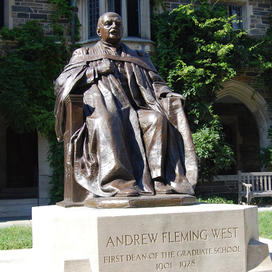 West.jpg Andrew Fleming West 1874, depicted in bronze at the graduate school, was the chief organizer and fundraiser for the University’s 150th-anniversary celebration -- and founded Princeton's Glee Club.