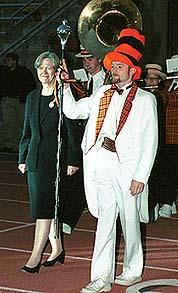 smt.jpg President Tilghman researches the arts at her installation, 2001: orange hair too.