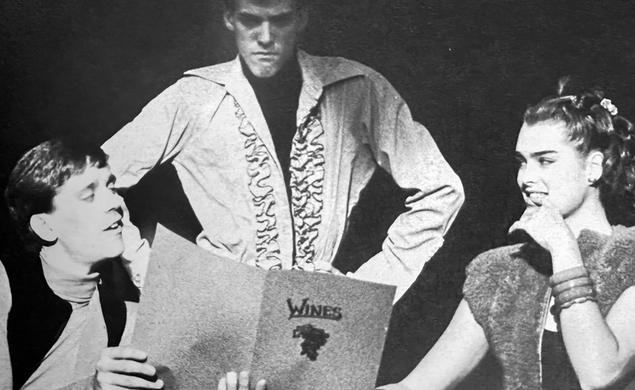 Black and white photo of the 1984 Triangle show "Revel Without a pause", starring Brooke Shields ’87