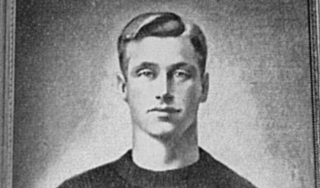 Black and white photo of the Dillon Gym portrait of Hobey Baker