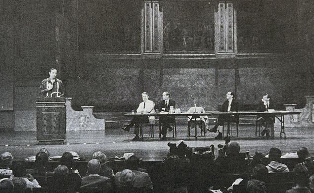 The panel drew a packed Alexander Hall audience. 