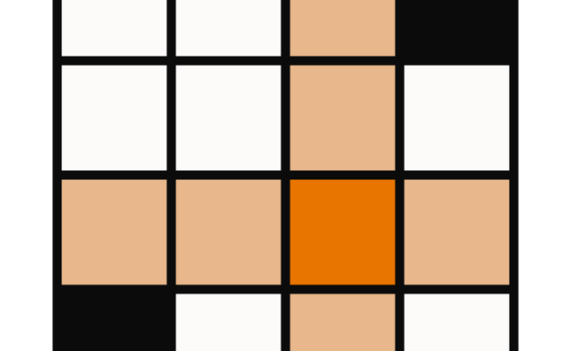 A block of 25 orange, black, and white squares.