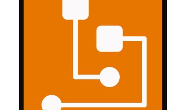 An orange box with two white lines forming right angles inside.