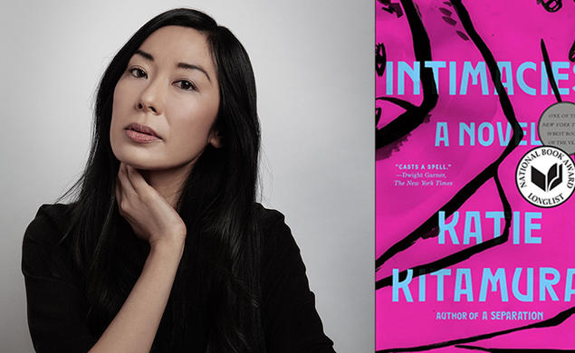 Katie Kitamura and the cover of her book "Intimacies."