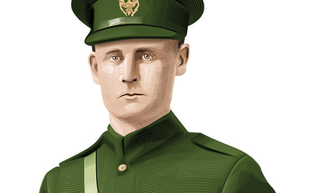 An illustration of William Hamlin Neely 1917 wearing a military uniform.