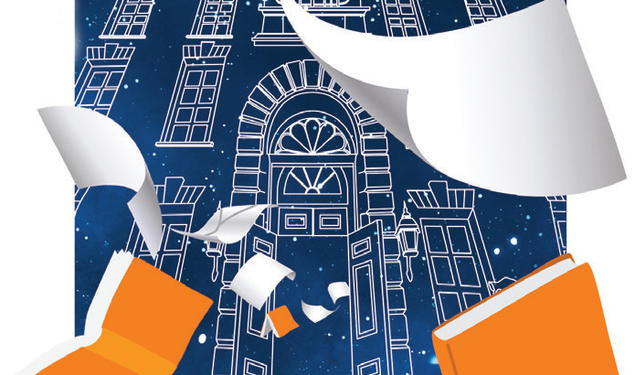 Illustration of papers swirling around Nassau Hall.