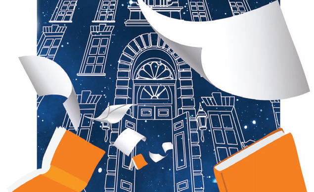 Illustration of papers swirling around Nassau Hall.
