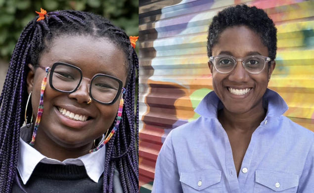 Headshot photos of Reina Coulibaly ’24, left, and Ara Tucker ’01, right.