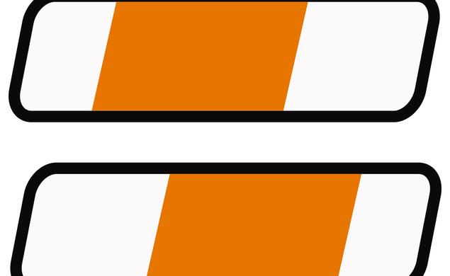 Two white bars, outlined in black, with a band of orange in the middle.