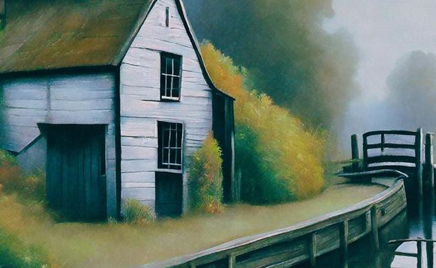 The Other book cover which features a drawing of a white house sitting on the edge of land and overlooking water.