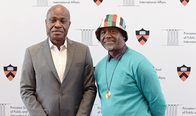 Martin Fayulu, left, a politician from the Democratic Republic of the Congo, with AWI director Chika Okeke-Agulu