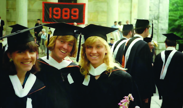 Kathy Crow ’89, right, standing beside two friends at her Princeton graduation.