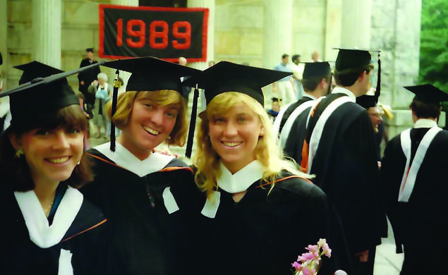 Kathy Crow ’89, right, standing beside two friends at her Princeton graduation.
