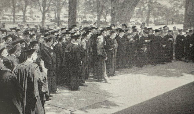 Ivy Planting: Members of the Senior Class Listen to the Ivy Oration as It Is Delivered in Front of Nassau Hall by Norman Cosby.