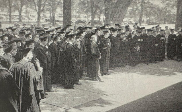Ivy Planting: Members of the Senior Class Listen to the Ivy Oration as It Is Delivered in Front of Nassau Hall by Norman Cosby.