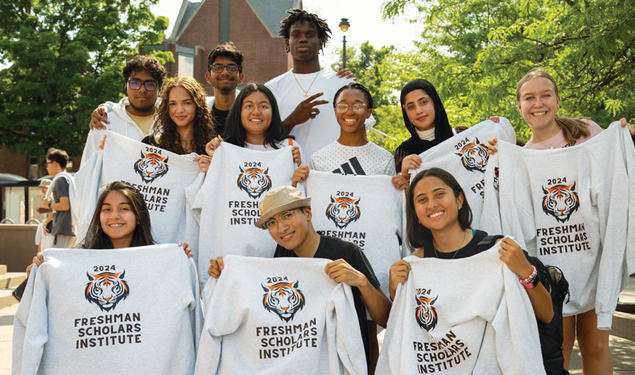 Diverse group of male and female students from the Freshman Scholars Institute