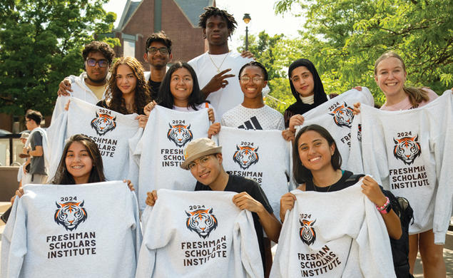 Diverse group of male and female students from the Freshman Scholars Institute