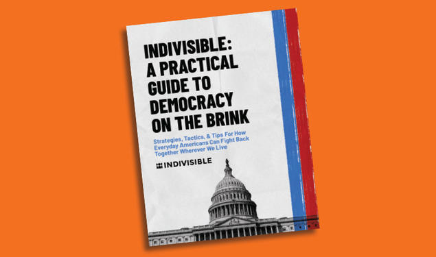 Indivisible: A Practical Guide for Resisting the Trump Agenda book on orange background