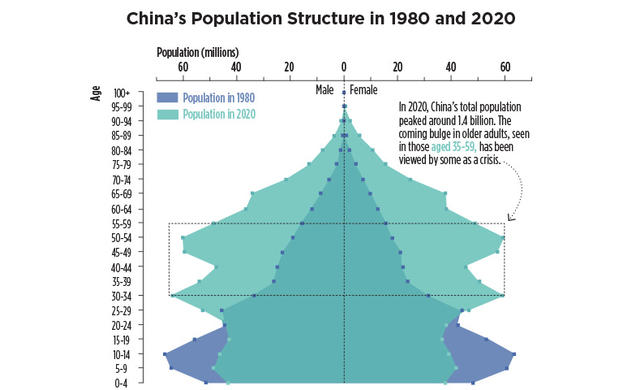 chart showing China's population growth and skrinkage