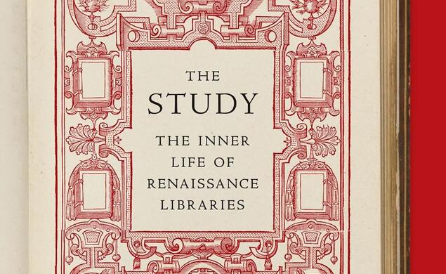 Book cover of The Study by Andrew Hui *09 which looks like the inside cover of a book with ornate red details.