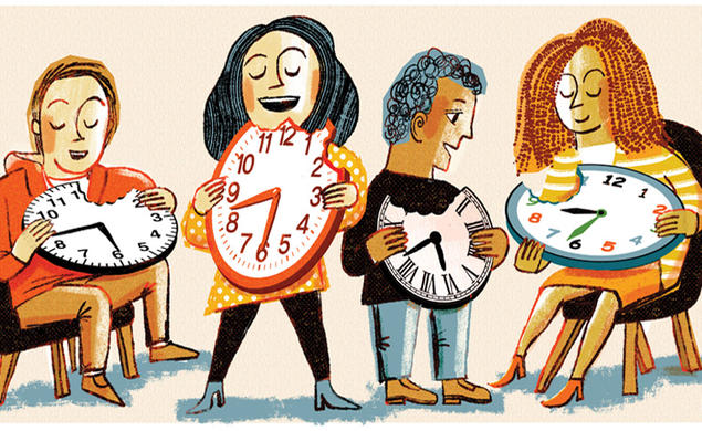 Illustration of hungry students eating clocks