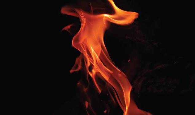 Black cover with the title Exit Garden State above and author John Hennessy below with a fire in the background.