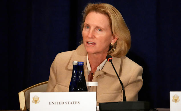 USAID Deputy Administrator Isobel Coleman ’87 speaks during the Transforming Humanitarian Response for the 21st Century Ministerial in 2024.