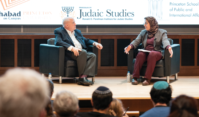 Dean Amaney Jamal, right, at a November 2023 discussion on Israel and Gaza, wants SPIA students to be well versed in international and domestic affairs.