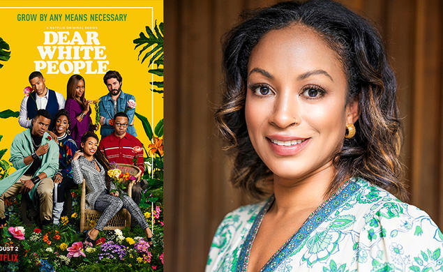 Photo of Natalie Temesgen with the poster for "Dear White People."