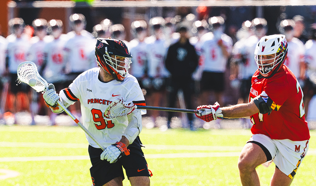 Lacrosse attackman Coulter Mackesy cradles the ball in his stick