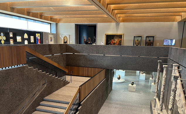 A view from the second floor of the Princeton University Art Museum, looking down the main staircase.