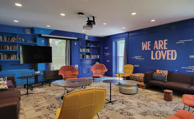 OTC_DEI Carl Fields Center.jpg interior of the Carl A. Fields Center with positive messages like We Are Loved written on the walls