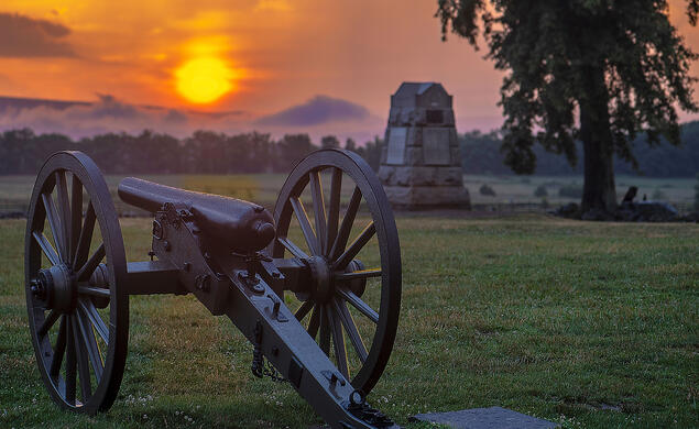 Cannon at Gettysburg photographed at sunset