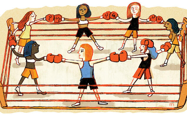 illustration of female boxers in a ring