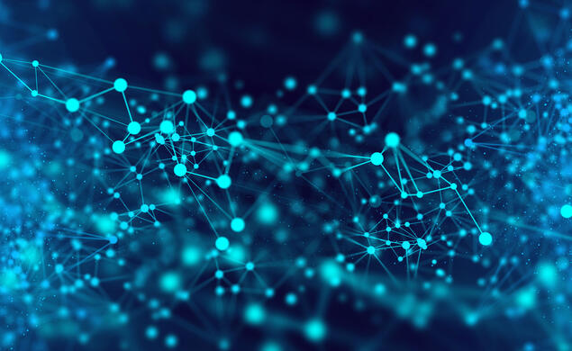 Little blue dots connected by lines on a black background