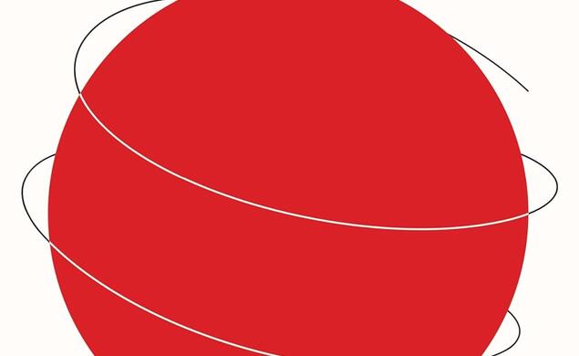 White cover with red ball will lines around it indicating that it is spinning. 