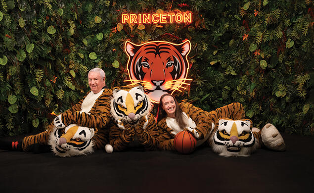 Along with sharing their stories, former mascots Tom Culp ’69, left, and Emily Henkelman ’04 agreed to suit up again.