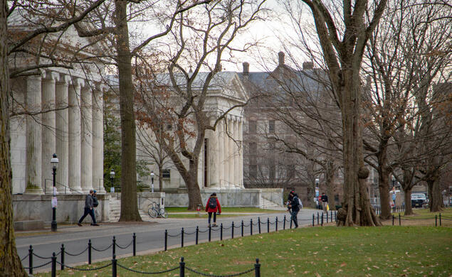 Two buildings with white columns