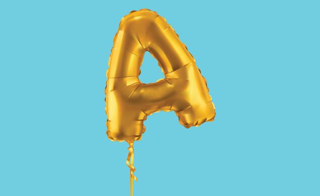 OTC_Grade Inflation.jpg an inflated golden ballon in the shape of the letter A on a blue background