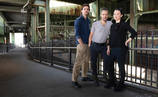 From left, Peter Schmidt ’20, D. Graham Burnett ’93, and Alyssa Loh ’12 would rather you pay attention to this print magazine than your phone.