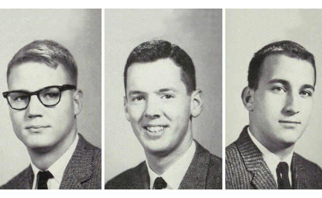 RG_Old Guard.jpg From left, Bill Yeckley ’60, Jean Rousseau ’60, Andreas Prindl ’60