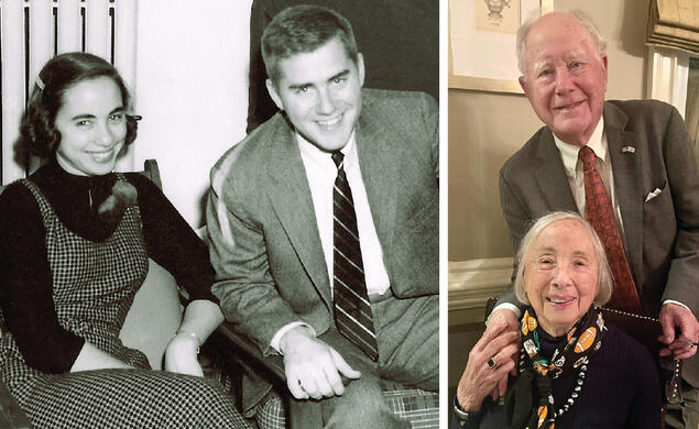 RG_Spouses.jpg Ross Webber ’56 and mary lou during senior year; ross and mary lou in 2024.