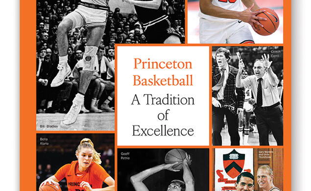 A book cover with photos of Princeton basketball games.