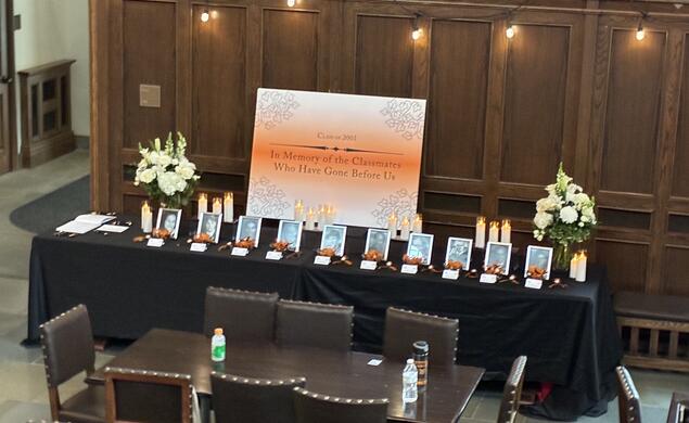 A display at Whitman Dining Hall honors members of the Class of 2001 who have died.