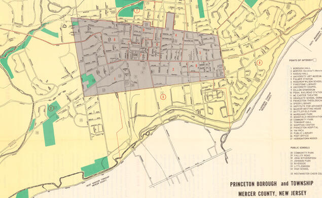 A 1967 map of Princeton Borough and Princeton Township shows the doughnut hole occupied largely by the University.