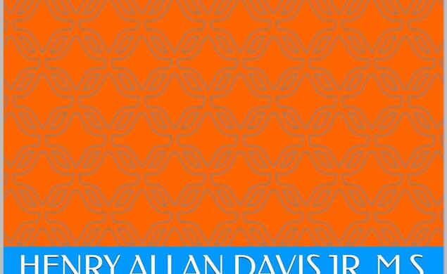 Bright orange cover with a geometric pattern. The Book's title is up top and the author's name is closer to the bottom in a blue box.