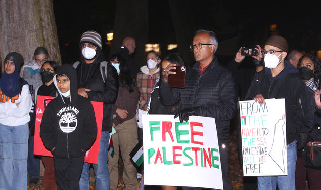 Pro-Palestinian protesters gather in front of Nassau Hall on Nov. 2, 2023.