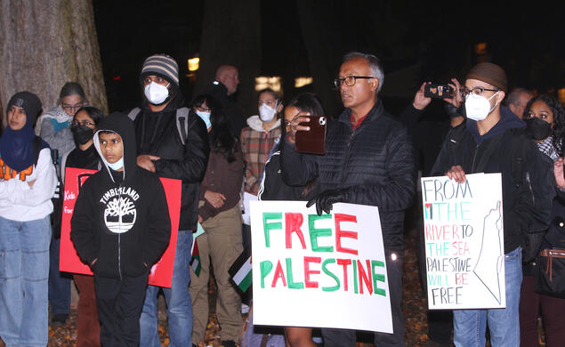 Pro-Palestinian protesters gather in front of Nassau Hall on Nov. 2, 2023.